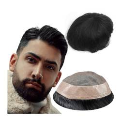 Männer Toupet #1B Off Black Toupet for Männer 8x10 Stück Herren Haarteil Ersatz 100% europäisches Echthaar Mono NPU System Haarteil für Männer(Size:6x8) von YANGKUI518