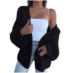 Strickmantel Damen Lang Grobstrick übergrösse Cardigan Twist Stricken Basic Solid Pulli-Mantel Oversized Freizeit Winter Warme Sweater Strickjacke Strickpulli von YANGQI