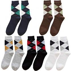 Herren-Socken mit Argyle-Muster, klassisch, lässig, Baumwolle, 5er-Pack von YANQINQIN
