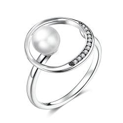 YANQSHM Silberringe Damen 925,Vintage Verstellbare Ringe Elegante Perle Open Circle Silberringe Weihnachtsschmuck Geschenk Eheringe Für Damen Damen von YANQSHM