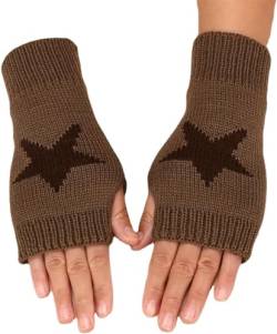 YANROSE Armstulpen Y2k Goth Armstulpen Winterhandschuhe Fingerlose Handschuhe for Frauen Süße Stern Armstulpen Y2k Handgehäkelt (Color : Brown) von YANROSE