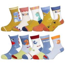 YANWANG 10 Paar Kleinkinder-Kinder-Baumwoll-Crew-Socken, Niedliche Cartoon-Tier-Söckchen für Jungen und Mädchen(S:1-3 Jahre,8#Großmaul-Dinosaurier) von YANWANG