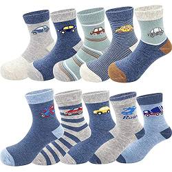 YANWANG 10 Paar Kleinkinder-Kinder-Baumwoll-Crew-Socken, Niedliche Cartoon-Tier-Söckchen für Jungen und Mädchen(XL:7-10 Jahre,2#Flugzeug) von YANWANG