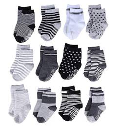 YANWANG 12 Paar Kleinkind Jungen Rutschfeste Socken Nette Baumwolle mit Griffen, Baby Jungen Mädchen Anti-Rutsch-Socken(3#Stern,1-3 Jahre) von YANWANG