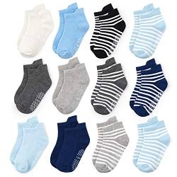 YANWANG 12 Paar Kleinkind Jungen Rutschfeste Socken Nette Baumwolle mit Griffen, Baby Jungen Mädchen Anti-Rutsch-Socken(4#Jungen,5-7 Jahre) von YANWANG