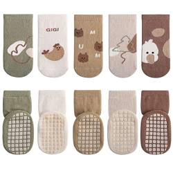 YANWANG 5 Paar Baby Anti-Rutsch-Socken, Niedliche Cartoon Crew Socken mit Griffen für Kleinkinder Jungen/Mädchen(5-chick,3-5 Jahre) von YANWANG