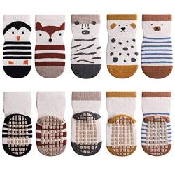 YANWANG 5 Paar Baby Anti-Rutsch-Socken, Niedliche Cartoon Crew Socken mit Griffen für Kleinkinder Jungen/Mädchen(6-dog,1-3 Jahre) von YANWANG