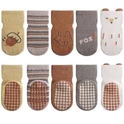 YANWANG 5 Paar Baby Anti-Rutsch-Socken, Niedliche Cartoon Crew Socken mit Griffen für Kleinkinder Jungen/Mädchen(7-fox,0-12 Monate) von YANWANG