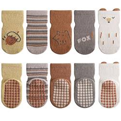 YANWANG 5 Paar Baby Anti-Rutsch-Socken, Niedliche Cartoon Crew Socken mit Griffen für Kleinkinder Jungen/Mädchen(7-fox,1-3 Jahre) von YANWANG