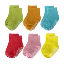 YANWANG 6 Paar Kleinkind Jungen Rutschfeste Socken Nette Baumwolle mit Griffen, Baby Jungen Mädchen Anti-Rutsch-Socken(Mehrfarbig-6 Paar,1-3 Jahre) von YANWANG