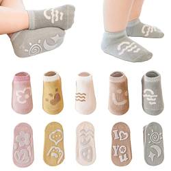 YANWANG Baby Anti-Rutsch-Socken Knöchel niedlich Cartoon Griffe Socken für Säuglinge Kleinkind Jungen Mädchen 5 Paar (Rosa Blume,3-5 Years) von YANWANG
