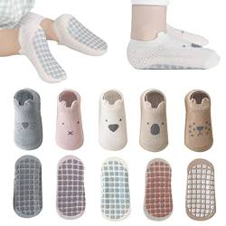 YANWANG Baby Anti-Rutsch-Socken Knöchel niedlich Cartoon Griffe Socken für Säuglinge Kleinkind Jungen Mädchen Mehrfarbig 5 Paar (Braune Katze,0-12 Months) von YANWANG