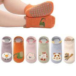 YANWANG Baby Anti-Rutsch-Socken Knöchel niedlich Cartoon Griffe Socken für Säuglinge Kleinkind Jungen Mädchen Mehrfarbig 6 Paar (Beige Vogel,3-5 Years) von YANWANG