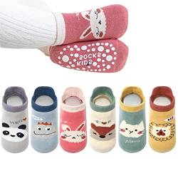 YANWANG Baby Anti-Rutsch-Socken Knöchel niedlich Cartoon Griffe Socken für Säuglinge Kleinkind Jungen Mädchen Mehrfarbig 6 Paar (Grau Panda,0-12 Months) von YANWANG