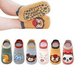 YANWANG Baby Anti-Rutsch-Socken Knöchel niedlich Cartoon Griffe Socken für Säuglinge Kleinkind Jungen Mädchen Mehrfarbig 6 Paar (Grün Dinosaurier,1-3 Years) von YANWANG