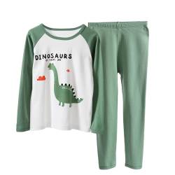 YANWANG Jungen Schlafanzug Set 100% Baumwolle Langarm Dinosaurier Nachtwäsche Kleinkind Jungen Nachtwäsche Outfits（1-Green Dinosaur，10 T/ 140cm von YANWANG