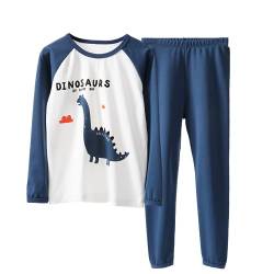 YANWANG Jungen Schlafanzug Set 100% Baumwolle Langarm Dinosaurier Nachtwäsche Kleinkind Jungen Nachtwäsche Outfits（2-Navy Dinosaur，12 T/ 150cm von YANWANG