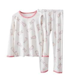 YANWANG Mädchen Schlafanzug Set 100% Baumwolle Langarm Nachtwäsche Kleinkind Kinder Nachtwäsche Outfits（Bunny-White，6 T/ 120cm von YANWANG