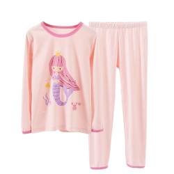 YANWANG Mädchen Schlafanzug Set 100% Baumwolle Langarm Nachtwäsche Kleinkind Kinder Nachtwäsche Outfits（Mermaids-pink，10 T/ 140cm von YANWANG