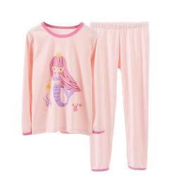 YANWANG Mädchen Schlafanzug Set 100% Baumwolle Langarm Nachtwäsche Kleinkind Kinder Nachtwäsche Outfits（Mermaids-pink，6 T/ 120cm von YANWANG