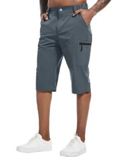 YAOBAOLE 3/4 Herren Wanderhose Kurz Sommer Shorts Herren Atmungsaktiv Trekkinghose Herren Schnelltrocknend Outdoor Shorts Dreiviertel Wasserdicht Cargohose Dunkelgrau L von YAOBAOLE