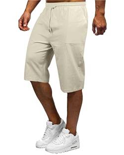 YAOBAOLE 3/4 Hose Herren Sommer Leinen Leinen Shorts Herren Kurz Kurze Sommer Shorts Herren Leinen Shorts Herren Kurze Beige 3XL von YAOBAOLE