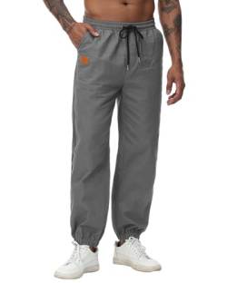 YAOBAOLE Cargo Hose Herren Freizeithose Baumwolle Cargohose Herren Jogginghose mit Kordelzug Dunkelgrau L von YAOBAOLE