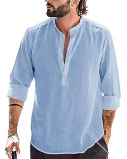 YAOBAOLE Hemd Herren Baumwolle Langarm Herren Freizeithemd Regular Fit Shirt Hellblau 3XL von YAOBAOLE