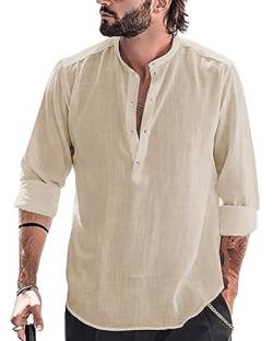 YAOBAOLE Hemd Herren Henley Shirt Hemden für Männer Langarm Sommerhemd Herren Freizeithemd Khaki XL von YAOBAOLE