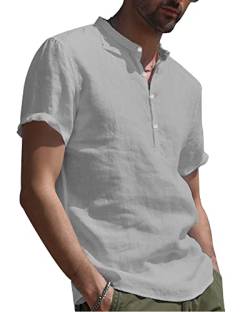 YAOBAOLE Hemd Herren Kurzarm Sommer Hemden für Herren Männer Sommerhemd Hellgrau XL von YAOBAOLE