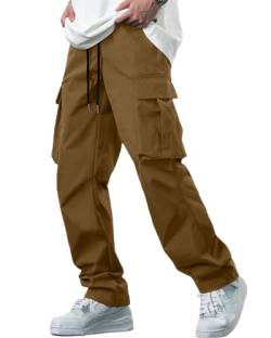 YAOBAOLE Herren Hose Comfrot Fit Chino Hose Herren Freizeithose Baumwolle Cargohose Herren Jogginghose mit Taschen Khaki XL von YAOBAOLE