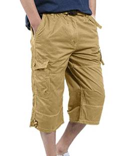 YAOBAOLE Kurze Sommerhose Cargo Shorts Männer Caprihose Army Hose Outdoor Leichte Arbeitshose Sommer Khaki XL von YAOBAOLE