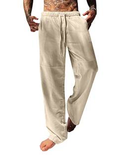 YAOBAOLE Leinen Freizeithose Herren Lang Loose Fit Strandhose Herren Lang Herren Leinenhose Lang Khaki XL von YAOBAOLE