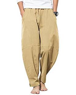 YAOBAOLE Leinen Freizeithose Herren Strandhose Herren Lang Herren Leinenhose Lang Khaki XL von YAOBAOLE