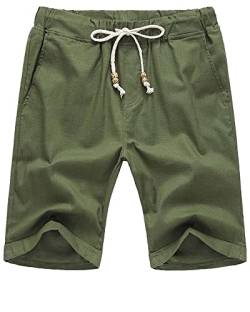 YAOBAOLE Leinen Hose Herren Kurz Herren Shorts Leinen Leinen Shorts Herren Regular Fit Armeegrün L von YAOBAOLE