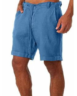 YAOBAOLE Leinen Hose Herren Kurze Herren-Shorts aus Leinen Kurze Hosen Herren Sommer Leinen Blau M von YAOBAOLE