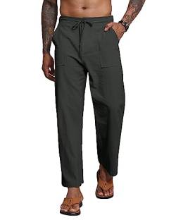 YAOBAOLE Leinen Hose Herren Lang Sommer Hose Herren Lang Leinenhose Herren Comfort Fit Dunkelgrau 3XL von YAOBAOLE