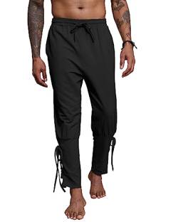 YAOBAOLE Leinen Hose Herren Lang Wikinger Hose Herren Mittelalter Herren Renaissance Hose Piratenhose Herren Schwarz M von YAOBAOLE