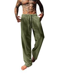 YAOBAOLE Leinenhose Herren Lang Große Größen Leicht Hose Leinen Herren Lang Leinenhose Herren Slim Fit Armeegrün 2XL von YAOBAOLE