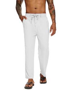 YAOBAOLE Leinenhose Herren Lang Leinenhose Herren Weiß Herbst Leinen Hose Herren Lang Comfort Fit Weiß L von YAOBAOLE