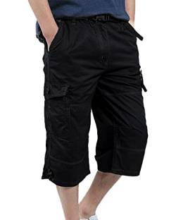 YAOBAOLE Männer Shorts Kurz Hose Herren Cargo Taschen Stoffhose Herren Trekkinghose Militär Shorts Strandhose Ausflug Reisen Schwarz L von YAOBAOLE