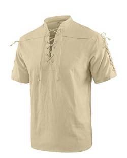 YAOBAOLE Oberhemd Herren Kurzarm Leinenhemd Herren Kurzarm Leinen Hemd Herren Sommer Comfort Fit Khaki L von YAOBAOLE