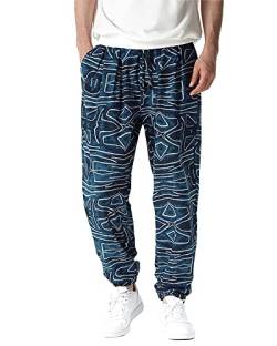 YAOBAOLE Pumphose Herren Lang Yoga Herren Haremshose Baggy Herren Haremshose mit Gedruckten Blau XL von YAOBAOLE