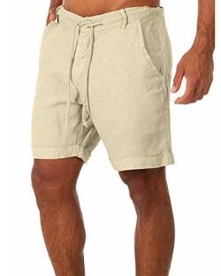 YAOBAOLE Shorts und Bermudas Herren aus Baumwolle Leinen Caprihose Herren Leicht Sommer Elastische Taille Strand, kaki, 56 von YAOBAOLE