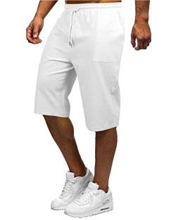 YAOBAOLE Shorts und Bermudashorts für Herren, 3/4, lang, kurze Hose, Sommer, Baumwolle, Leinen, elastische Taille, weiß, XL von YAOBAOLE