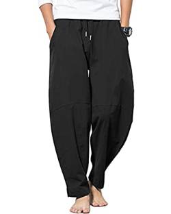 YAOBAOLE Strandhose Herren Lang Herren Baumwoll Leinenhose Leichte lose Sommerhose Herren Schwarz XL von YAOBAOLE