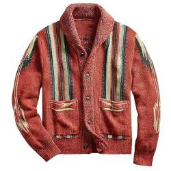 YAODAMAI Herbst/Winter Herrenmode Button-up Pullover Vintage Jacquard Ärmel Revers Pullover von YAODAMAI