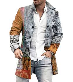 YAODAMAI Herbst- und Winter -Herren -gedruckter Wollmantel Mode stehender Kragen mit mittlerer Länge lässiger Wollmantel von YAODAMAI