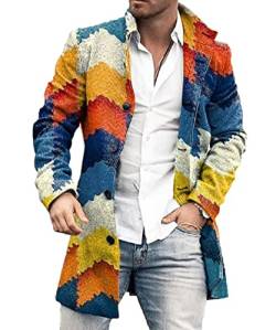 YAODAMAI Herbst- und Winter -Herren -gedruckter Wollmantel Mode stehender Kragen mit mittlerer Länge lässiger Wollmantel von YAODAMAI