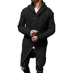 YAODAMAI Herren Pullover Kapuzenjacke Lässige einfarbige Knopf-Strickjacke mit Kapuze Lange Strickjacke von YAODAMAI